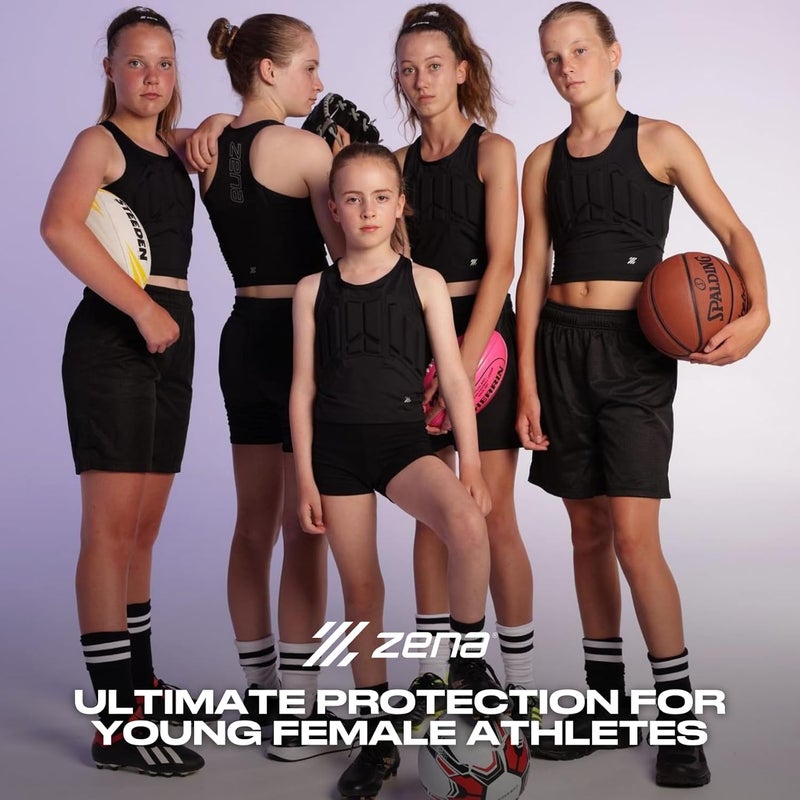 Zena Sport - Youth Chest Protector Vest for Girls - for Contact Sports, Softball, Lacrosse, Football & More - Sternum, Heart & Rib Protection - Ages 7-13 - Black - One Size - Image 2